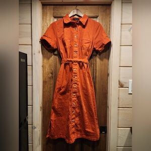 Chadwicks Orange Button-Front Belted Midi Dress
